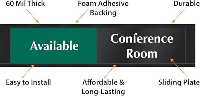 SmartSign Conference Room Door Sign Meeting In Progress/Available Door Slider for office | 2.25" x 10" Plastic Black, Made in USA
