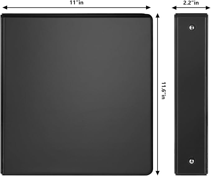 COMIX Sturdy 3 Ring Binder 1.5 inch with Clear View Cover, 1-1/2" Round Ring View Binder, PVC-Free, 2.4mm-Thick, 300 Sheets Capacity of US Letter Size Paper, Office ＆ School Supplies, 6 Pack (Black)