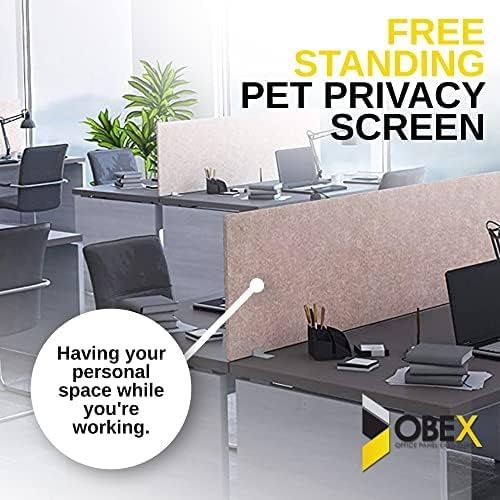 OBEX Free Standing Desk PET Privacy Screen, Table Top Home & Office Furniture Partitions and Dividers, Portable Workstation Freestanding Panels, 18" x 66" Sand