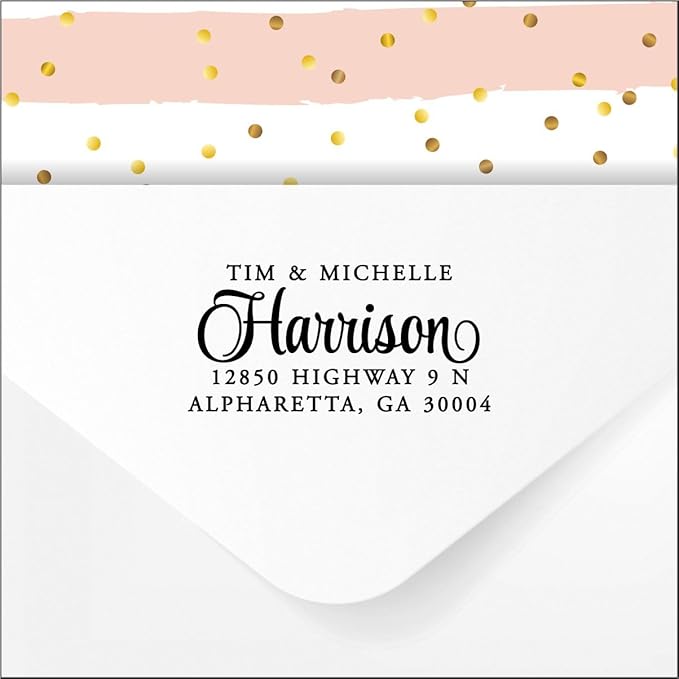 PrettySweetParty Self Inking Return Address Stamp - Custom 4 Line Personalized Address Stamp for Envelopes, Wedding Invitations, Business, Mailing Labels (Harrison)