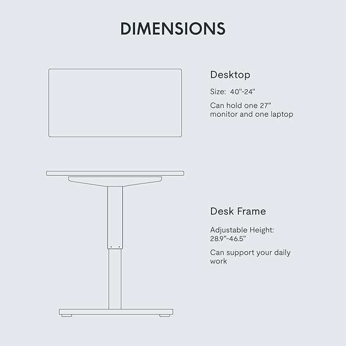 FLEXISPOT EN1 One-Piece Standing Desk, 40"x24" Seamless Desktop Electric Height Adjustable Desk for Home Office, Multi-Monitor Setups & Easy Assembly, White