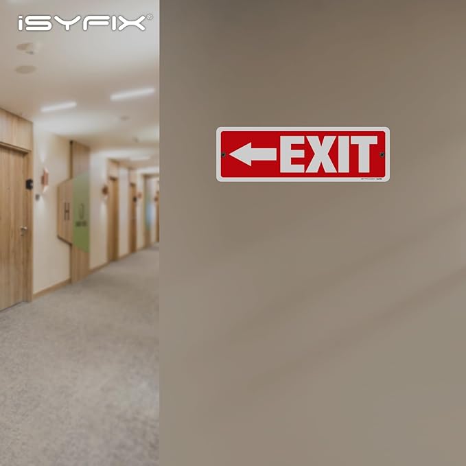 iSYFIX Exit Signs 12 Pack 12x4 Inch with Directional Left Arrows - Rust Free Aluminum, Laminated for UV, Weather, Scratch Resistance - Ideal for Offices, Schools, Theaters, Restaurants