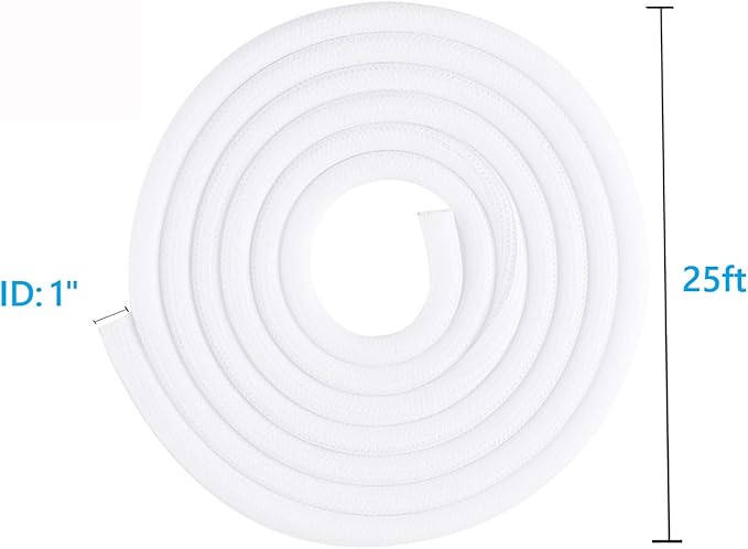 QCSIW 25ft 1 Inch White Cable Sleeve – Split Wire Loom Tubing Cord Protector – Flame Retardant Polyester Cable Cover for Desk, TV, PC Setup – Protects Cords from Pets & Organizes Wires