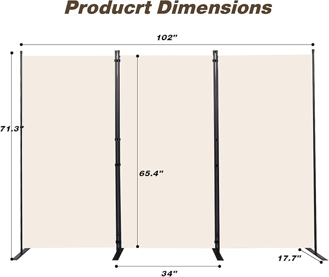CHOSENM Room Divider, 3 Panel Folding Privacy Screens with Wider Support Feet, 6 Ft Portable Room Partition for Room Separator, 102" W X 71" H, Beige