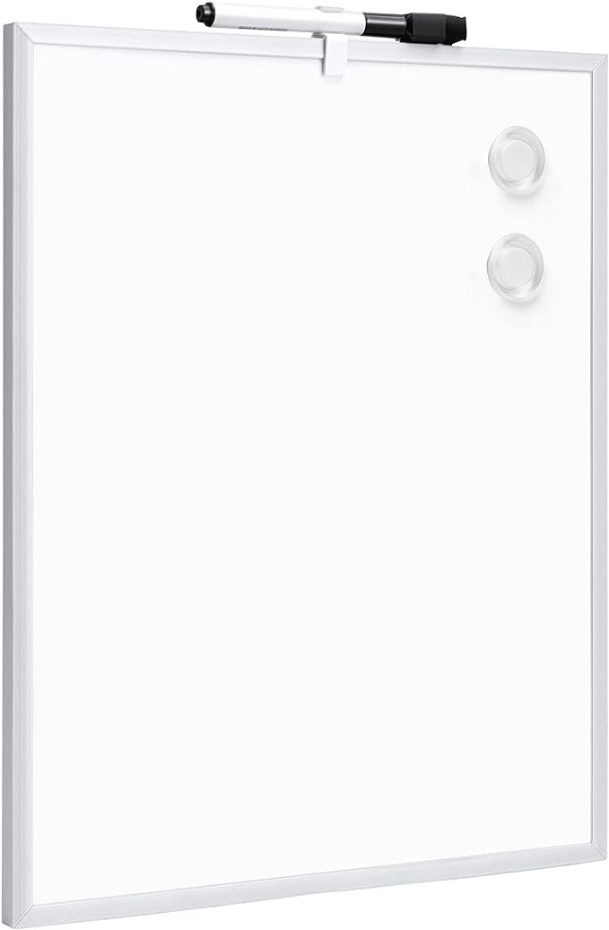 Amazon Basics Small Dry Erase Whiteboard, Magnetic Whiteboard with Marker and Magnets, 11"W x 14"H, Aluminum Frame