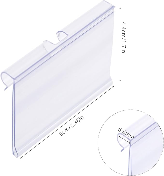 Meetory 50 PCS Clear Plastic Label Holders for Wire Shelf Retail Price Label, Basket Bin Labels Clip On, Labels for Storage Bins, Merchandise Sign Display Holder for Supermarket,Label Papers Included