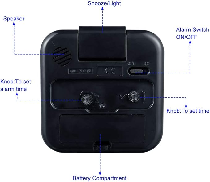 Tinload Small Battery Analog Alarm Clock Silent Non Ticking, Ascending Beep Sounds, Snooze,Light Functions (Black-B)