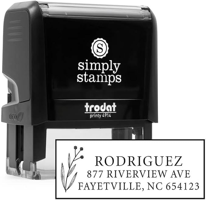 Custom Floral Address Stamp | Choose from 12 Designs | Multiple Ink Color Options | Envelope Return Address Stamp for Couple or Family (Design 11, Large)