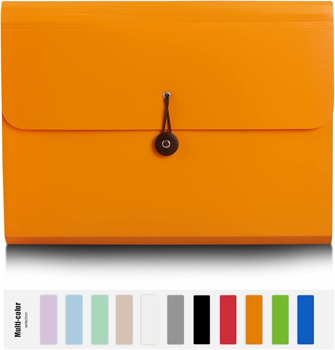 Nicfaec Expanding File Folder, 13 Pockets, Orange, Polypropylene for Work, School, Home, Office