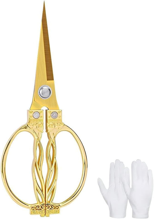 Large Ribbon Cutting Scissors,Heavy duty gold stainless steel scissors,With scissors and a pair of white gloves,Suitable for Ribbon-Cutting,Office,Home,and Crafts, Right/Left Handed (9.06 inches)