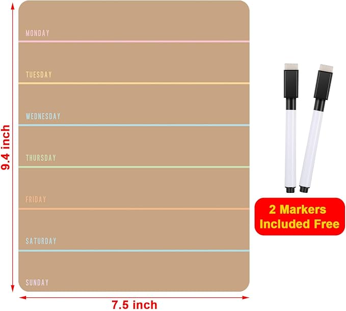 Outus 2 Pieces Magnetic Weekly Dry Erase Boards Erasable Weekly Calendars Whiteboard Planners with 2 Pieces Markers for Office School Supplies (Khaki Style)