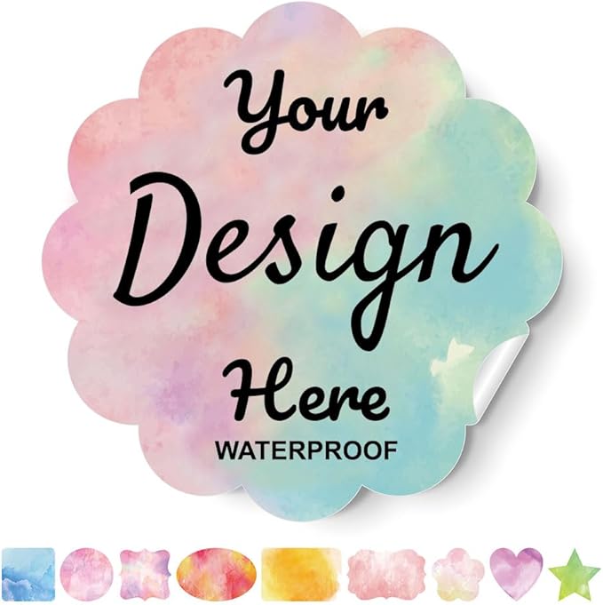 Custom Stickers Personalized Labels - Customized Stickers with Any Design Image Logo Text,Custom Stickers for Business Logo,Custom Thank You Label Stickers,100 Labels (Scalloped,5"x5")