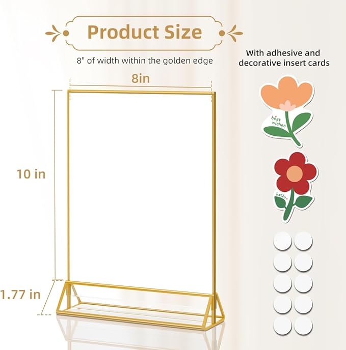 PPH-Sisy 8X10 Gold Frames Double Sided Acrylic Sign Holder Tabletop Picture Frames Vertical Display Stand for Photos Wedding School Home,Set of 6