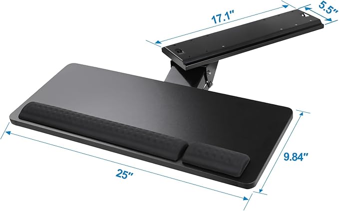 Cartmay Keyboard Tray Under Desk,25x9.84'' Large Slide Out Swivel Tilt Computer Keyboard Drawer for Home Gaming Office Desk, Dual Mount,Black