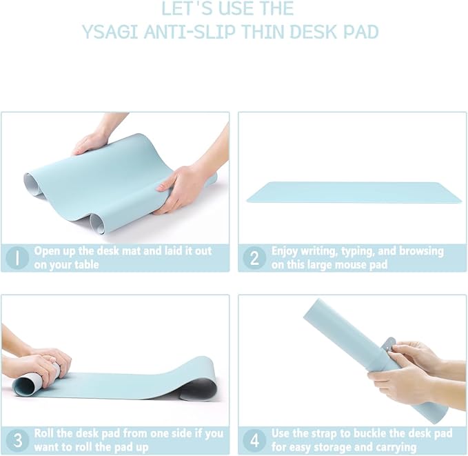 YSAGi Non-Slip Leather Desk Pad, Waterproof Laptop Computer Desk Keyboard Mat, Table Protector Blotter Mat, Large Mouse Pad for Office/Work/Home/Decor(Sky Blue, 31.5" x 15.7")