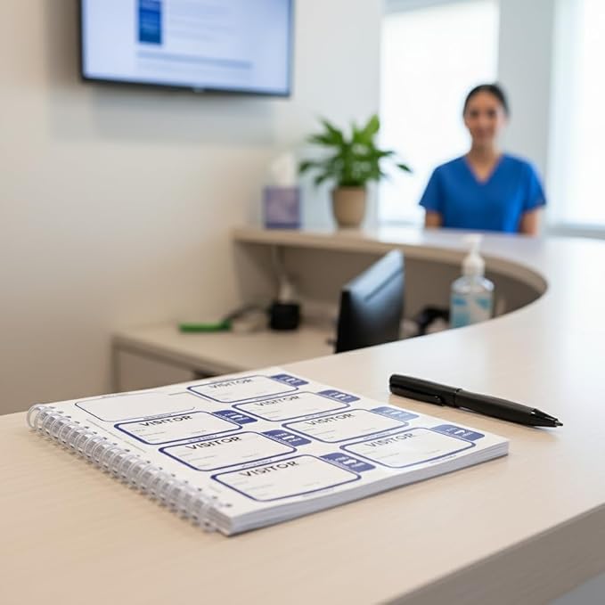 Specialist ID Visitor Log Book for Business or Schools - Expiring Visitor Sticker Badges and Sign in Book with Carbon Copy Record Keeping for Guest Tracking - Spiral Binder Registry (500 Badges)