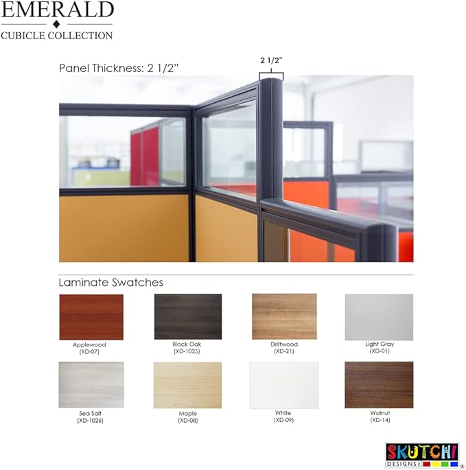 Workstation Wall Partition | Powered Cubicle Workstation | Privacy Office Divider with Glass | U Shape Single Cubicle | Emerald Collection | 5x5x65 H | Slate Fabric