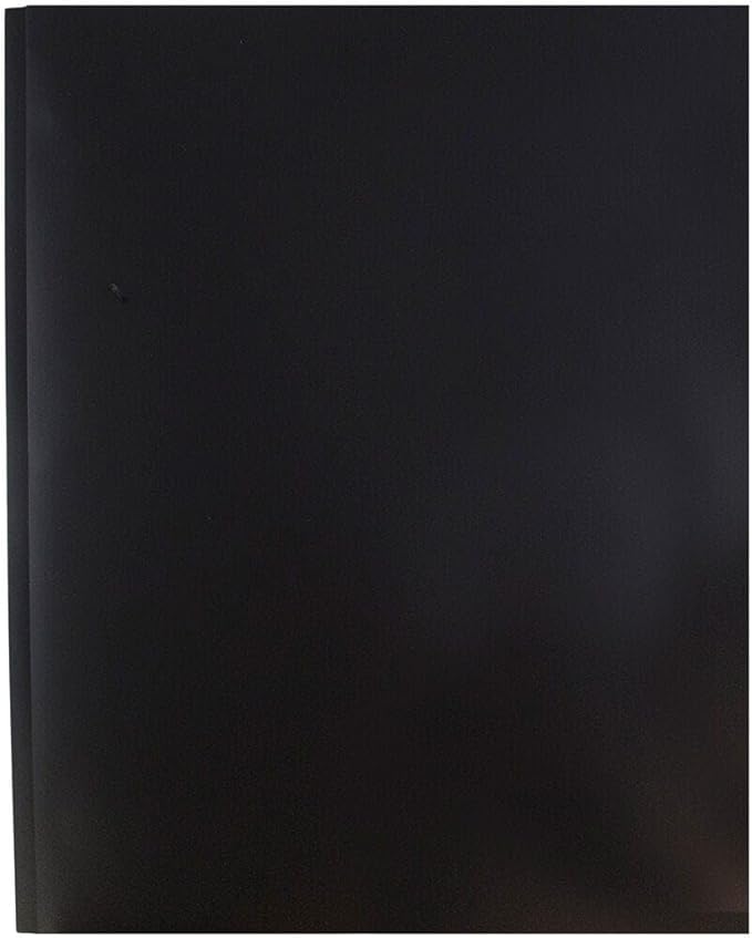 JAM PAPER Plastic 2 Pocket POP Folders - Durable School Folders with Metal Prongs Fastener Clasps - Black - Bulk 48/Pack