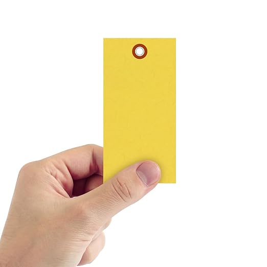 SmartSign (Pack of 100) 4.75 x 2.375 inch “Yellow” Blank Tyvek Shipping Tags with Metal Eyelets, Size #5, 8 mil Thick Tyvek, Made in USA