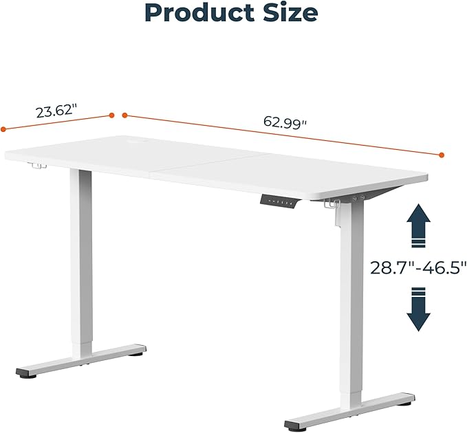 FitStand AdjustableStanding Desk 63 x 24 Inch Home Office Desk with Memory Preset, Computer Workstation Splice White Top Frame