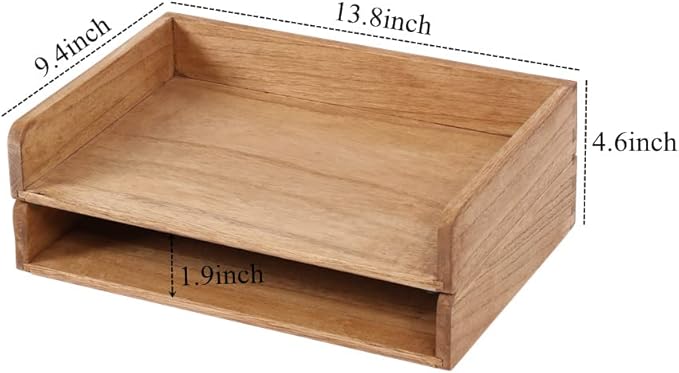 DDYURI Wood Stackable Paper Trays for Office Supplies and Accessories - Desk Organizer Tray for Letter Document Magazine -Wooden Desktop File Folder Holder Shelf 2 Set Light(2CTP-LT)
