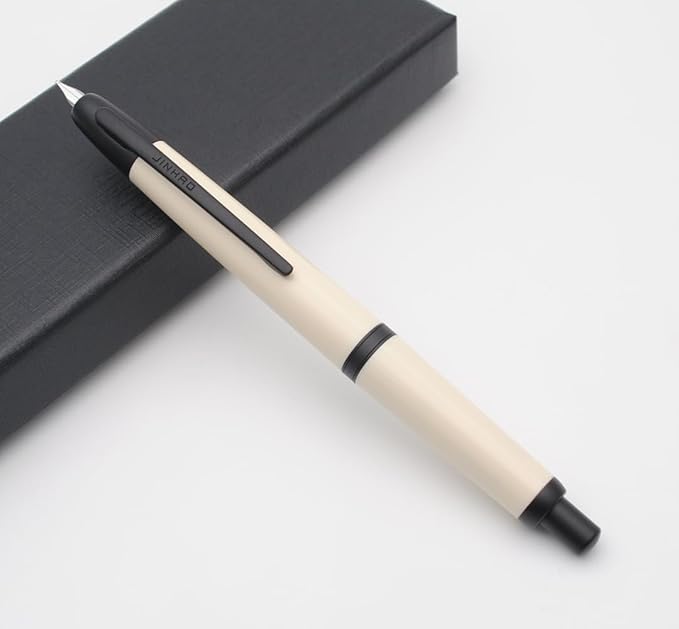 JINHAO 20 Press Fountain Pen, Retractable Capless Resin Pen with Ink Converter (F Nib 0.5mm, Ivory White)