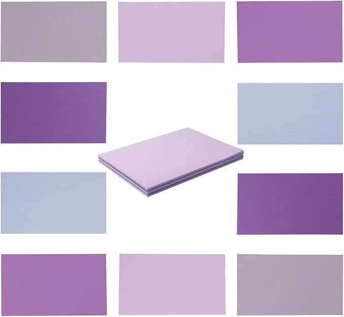 50 Sheets Small Colored Cardstock Paper 5 Colors Blank Flash Cards, 250 GSM Heavy Card Stock for DIY Art Projects, Cards (Purple, 3x5)