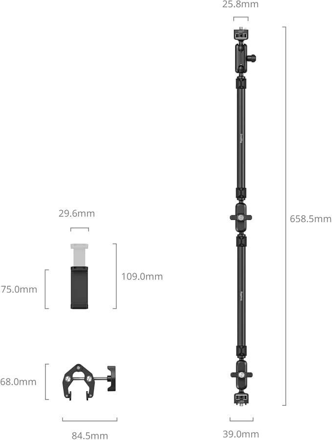 SmallRig 22.4" Magic Arm with Super Clamp, Overhead Phone Mount, Flexible Desk Camera Mount with 1/4" Screw and Cable Clip, Max Load 2.2lb, for iPhone, Action Camera, Video Light, Webcam, Mic - 5625