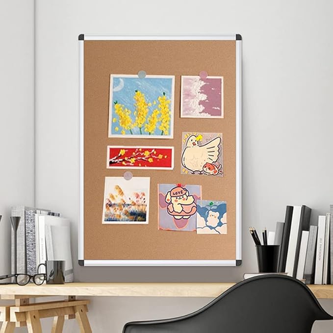 VIZ-PRO Cork Notice Board, 48 X 24 Inches, Silver Aluminium Frame