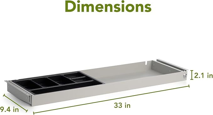 PERFECT POSTURE Under Desk Storage Drawer with Lock — Slim Pen & Pencil Drawer for Regular & Sit-Stand Standing Desks, Gray (33” x 9.4”)