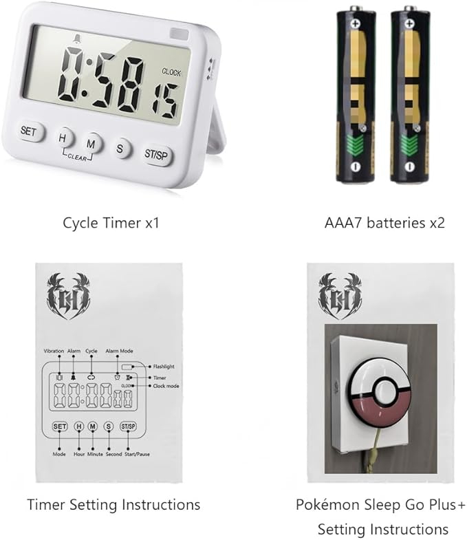 GH 99 Hours Full Featured Timer, Reminder Mode (Vibrate, Sound, Flash), Timing Function (Clock, Alarm, Stopwatch, Countdown, Cycle), Compatible with Pokémon Sleep Plus+, Kitchen Timer Magnetic