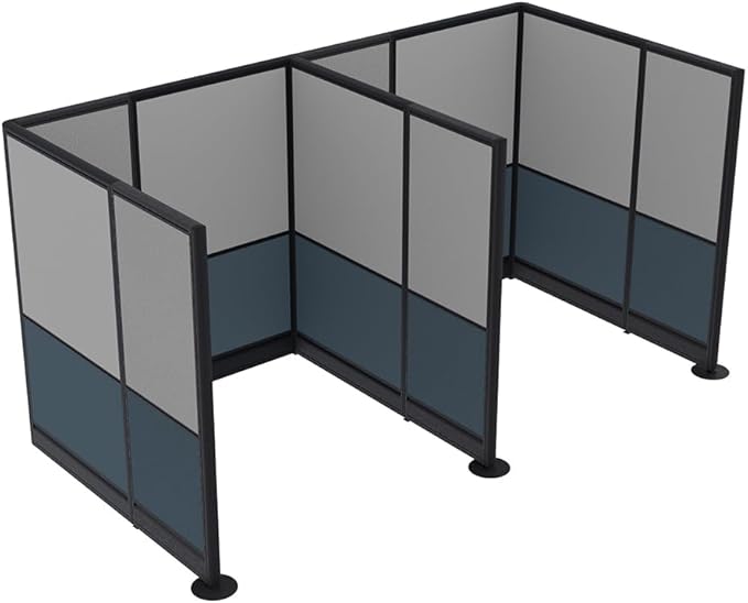 2 Person Workstation Wall Partition | Cubicle Workstations | Privacy Office Divider 2 Work Stations | U Shape Cubicle | Emerald Collection | 5x5x65 H | Slate and Silver
