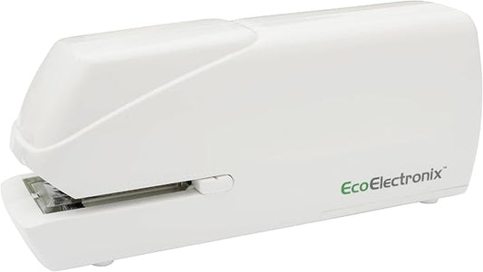 EcoElectronix Portable Automatic Electric Stapler Pro - 30 Sheet Capacity, Quiet Operation, Jam-Free and Easy Reload - AC Adapter/Battery Powered, (White)