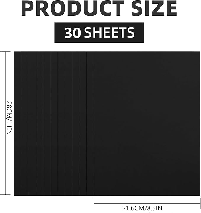 30 Sheets Black Cardstock 8.5'' x 11'', 250gsm/90lb Heavyweight Cover Cardstock Paper, Thick and Smooth Card Stock Perfect for Invitations, Menus, DIY Cards, Arts and Crafts