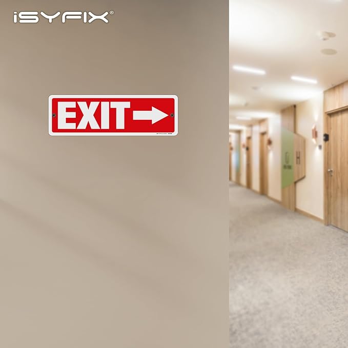 iSYFIX Exit Signs 6 Pack 12x4 Inch with Directional Right Arrows - Rust Free Aluminum, Laminated for UV, Weather, Scratch Resistance - Ideal for Offices, Schools, Theaters, Restaurants