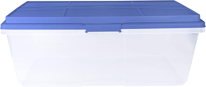 113 Qt Large-Capacity Clear Plastic Stackable Storage Bin with Locking Latches & Tall Lid - Ideal for Home, Office, Garage | Stores Crafts, Household & Seasonal Items (Blue)