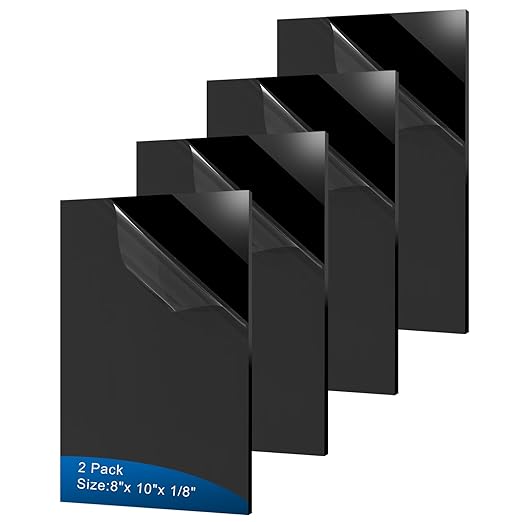 4 Pieces Black Acrylic Sheet, 8 x 10 Inch 1/8 Inch Thick, Black Cast Plexiglass Sheets for DIY Display, Handcraft, Home Decor, Painting, Display Stand, Photo Frame, Easy to Cut
