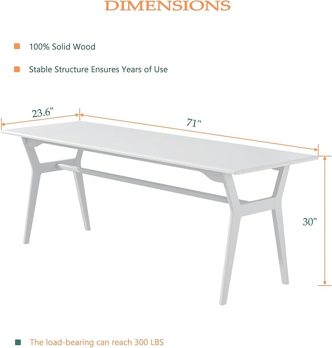 OSCHF Solid Wood Study Desk - 71" Double Long Computer Table for Home Office, 2-Person PC Workstation, White