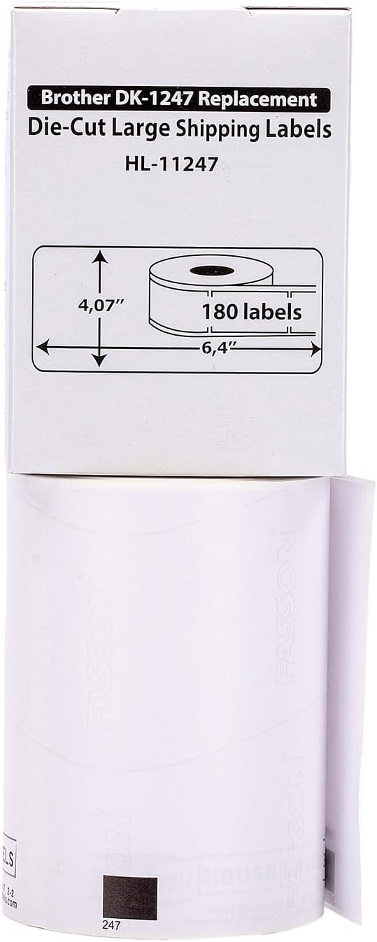 HOUSELABELS Compatible with DK-1247 Replacement Roll for Brother QL Label Printers; 180 Large Shipping Labels; 4.07" x 6.4" (103mm*163mm) - 1 Roll