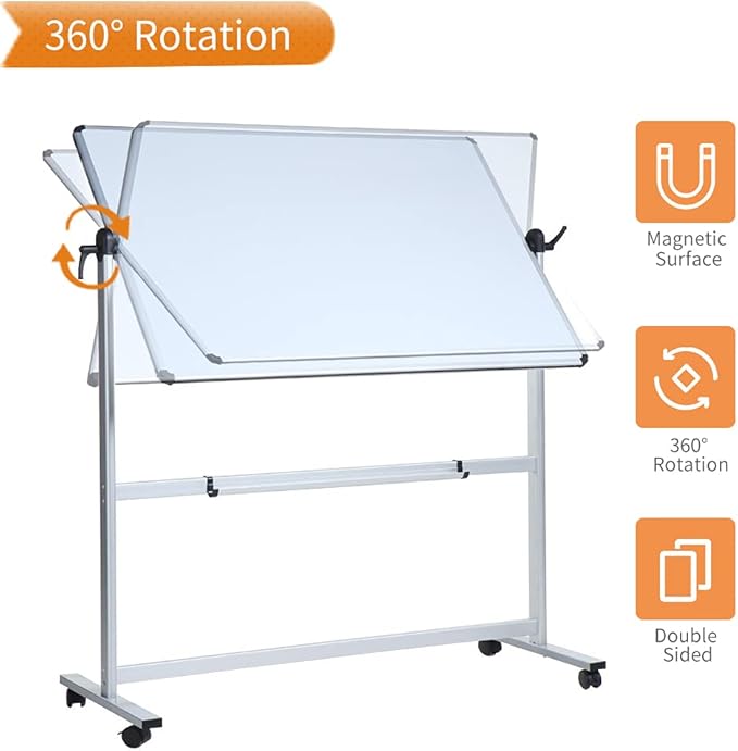 VIZ-PRO Double-Sided Magnetic Mobile Whiteboard,44 x 30 Inches Aluminium Frame and Stand