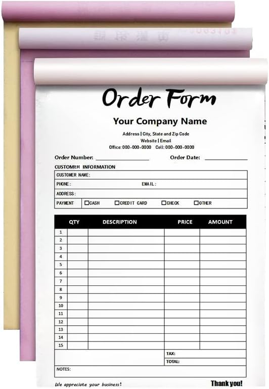 Personalized Invoice Book Custom 2 Part/3 Part Receipt Book Quote Estimate Order Forms Carbonless Form with Your Company Name Logo Address,2-10 Books (Style 10)