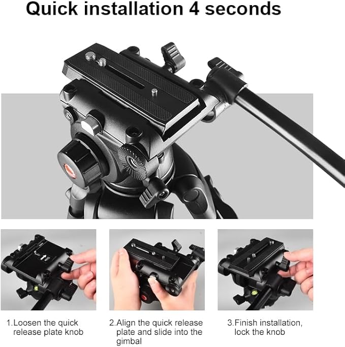 PULUZ 67"/170cm Video Tripod, Heavy Duty Aluminum Alloy Camera Tripod Stand with 360° Fluid Drag Head, QR Plate Compatible with Canon Nikon Sony and Other DSLR Camera Camcorder, Load Up to 22lb/10kg