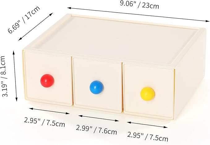 OSteed Desktop Drawers, Desk Organizer with 3 Drawers & Dopamine Handles, Stackable Plastic Storage Box for Home Collection, Cosmetics, Office Supplies (1 Tall Layer, Cream)