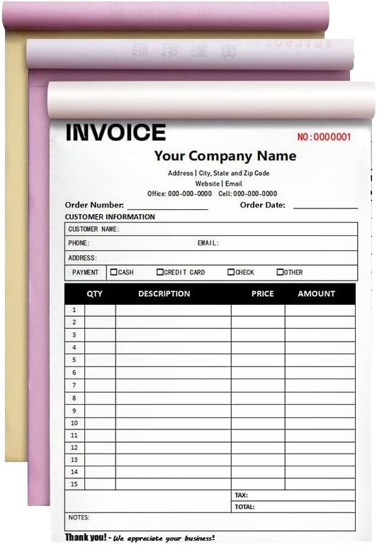 Personalized Invoice Book Custom 2 Part/3 Part Receipt Book Quote Estimate Order Forms Carbonless Form with Your Company Name Logo Address,2-10 Books (Style 17)