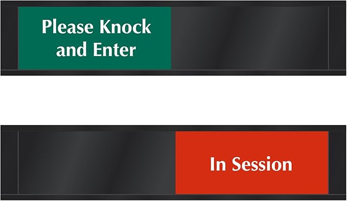 SmartSign Privacy Sign Please Knock And Enter/In Session Door Slider Sign for Office, Conference, Hotel, Hospital, Therapy, Training| 2.25" x 10" Plastic Black, Made in USA