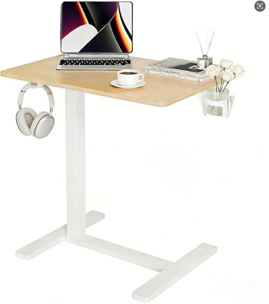 YDN Mobile Mobile Standing Desk, Adjustable Height Portable Laptop Desk with Lockable Wheels, 25.5" x 18.8" Rolling Desk with Hook for Computer Workstation, Natural