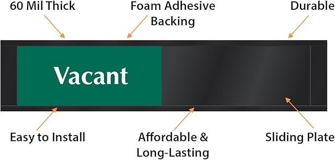 SmartSign Privacy Signs Vacant In Use Slider Door Sign for Home Bathroom Office Restroom Conference Hotel Hospital | 2.25" x 10" Plastic Black Color, Made in USA