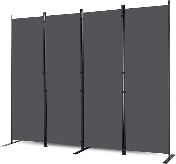 CHOSENM Wall Divider, 4 Panel Room dividers and Folding Privacy Screens with Wider Support Feet, 6 Ft Portable Privacy Screen for Room Separator, 88" W X 71" H, Grey