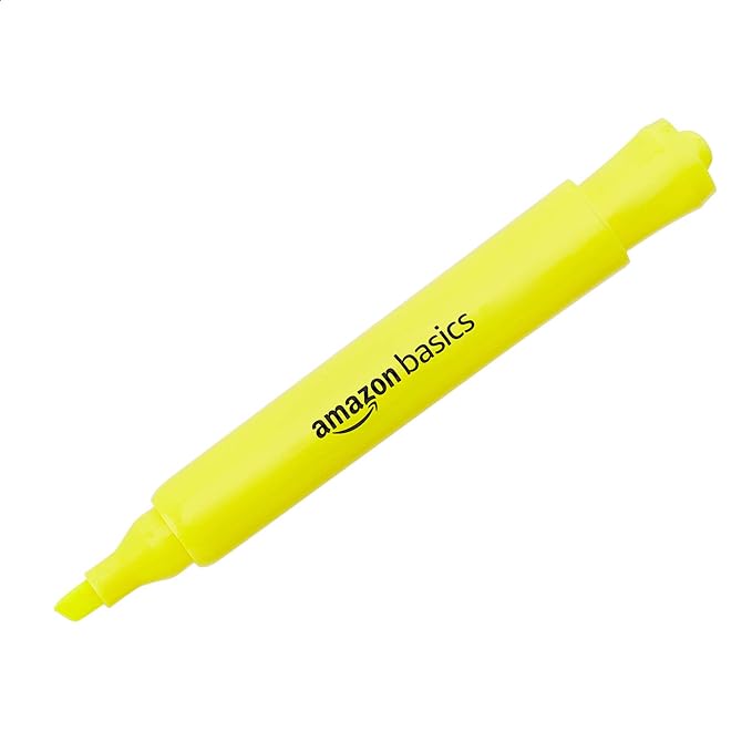 Amazon Basics Highlighters 12 Pack, Assorted Colors, Chisel Tip,Bible Highlighter,Office and School Supplies