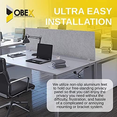 OBEX Free Standing Desk PET Privacy Screen, Table Top Home & Office Furniture Partitions and Dividers, Portable Workstation Freestanding Panels, 24" x 36" Sand